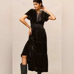 Anthropologie The Somerset Maxi Dress: Velvet Edition - Gunmetal
